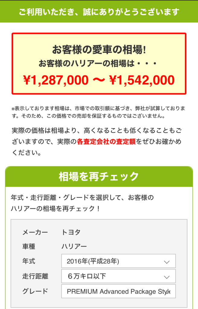 ネット一括査定の買取相場価格（2024年2月12日）